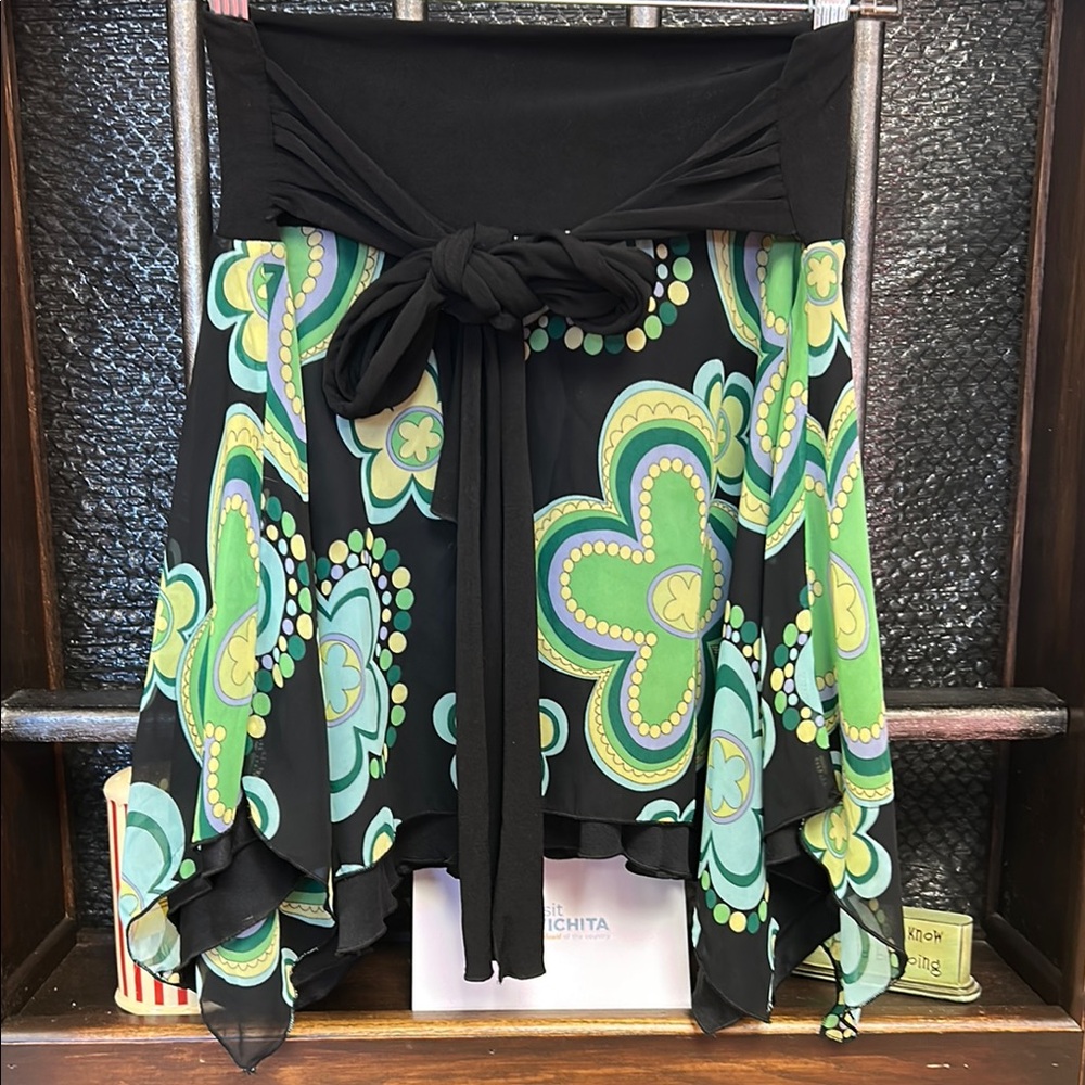 Floral Handkerchief Hem Skirt with Tie Waist